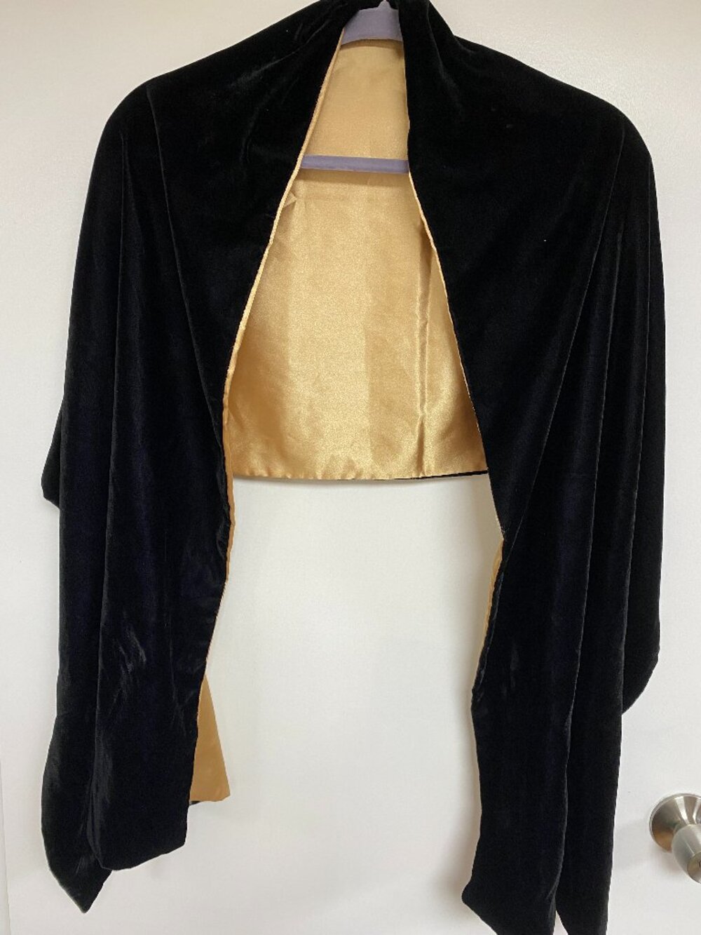 Black Velvet & Gold Reversible Wrap/Shawl, 70” × 19”